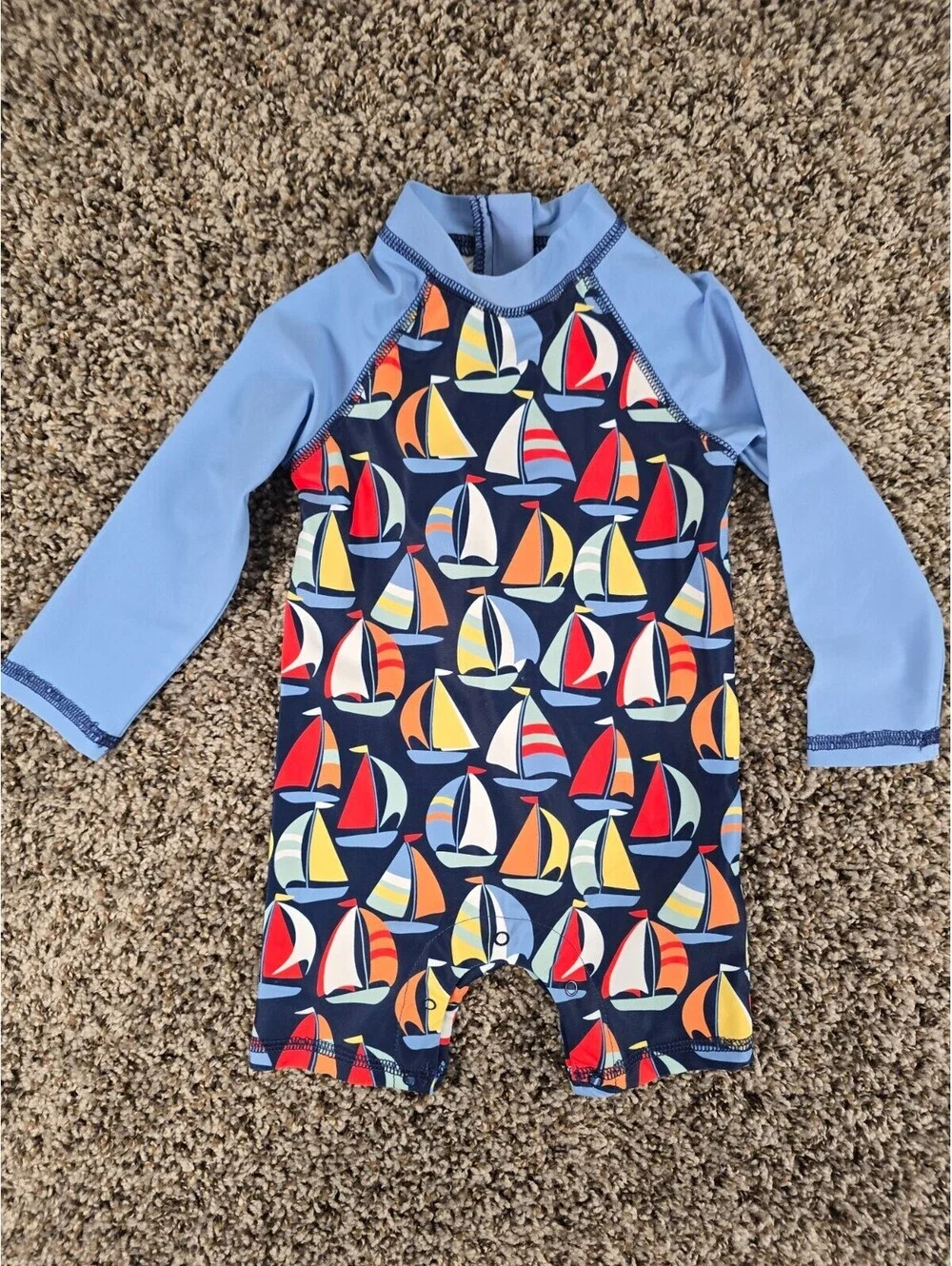 Little Me Baby Boys Sz 18M One Piece Swimsuit Rash Guard Sailboat Print